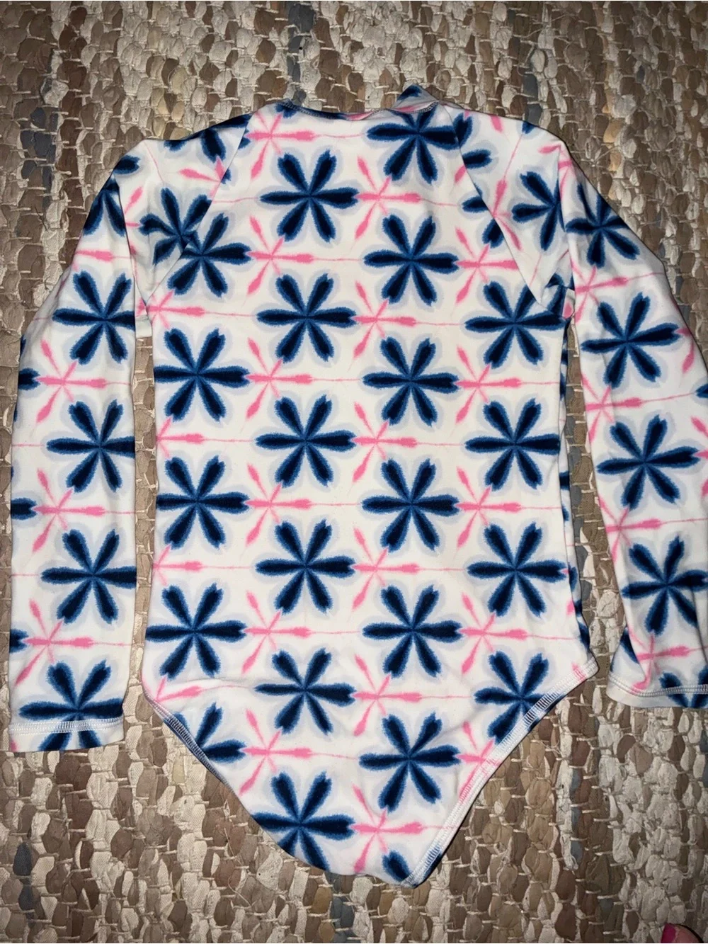Crewcuts White Long-Sleeve Rashguard Swimsuit with Navy & Pink Floral Pattern